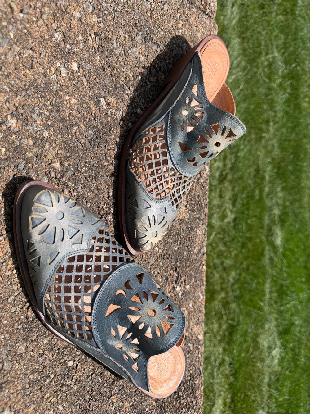 Veracruz artisans Laser-Cut Slip-On Mules in Blue-Green